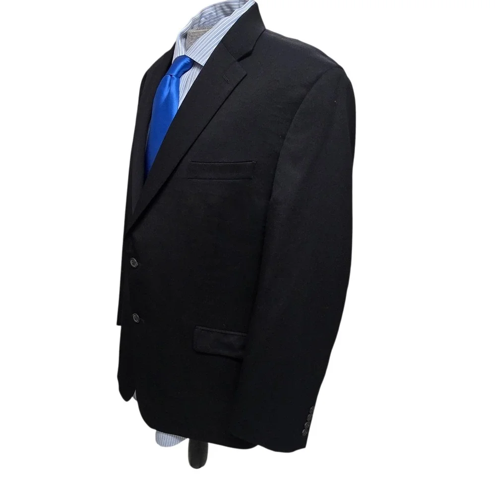 Chaps Blazer 100% Wool Two Button Sport Coat Black 46R Classic Formal Business